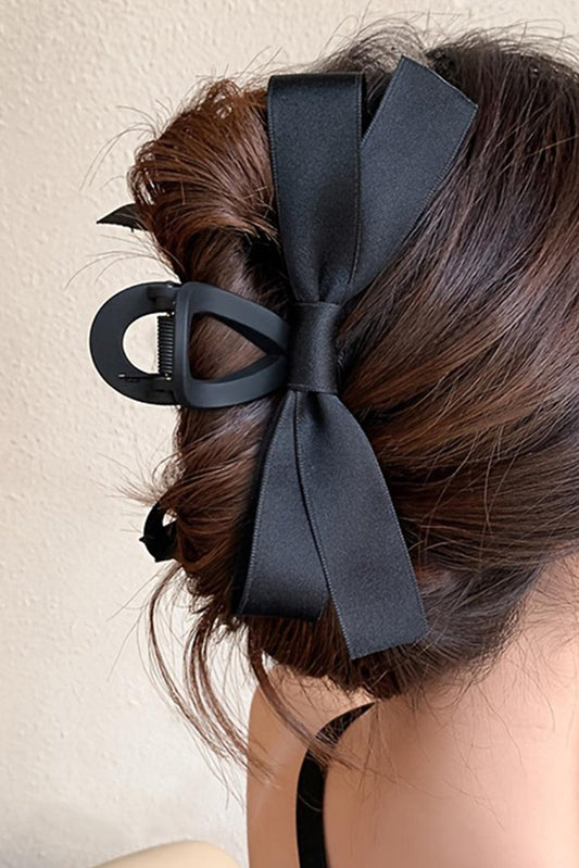 Black Solid Color Ribbon Bow Decor Hair Clip