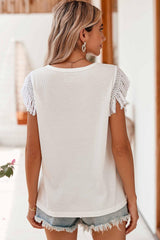 White Boho Floral Print Fringe Shoulder Sleeveless Shirt
