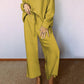 Beige Textured Loose Slouchy Long Sleeve Top and Pants Set
