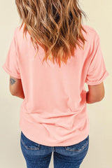 Pink IN MY PRINCESS ERA Letter Graphic Roll Up Sleeve Tee - Ninonine
