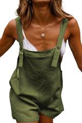 Green Solid Cotton And Linen Back Strap Romper