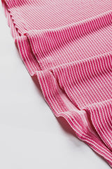 Strawberry Pink Striped Print Bracelet Sleeve V Neck Top