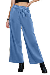Blue High Waist Pocketed Wide Leg Tencel Jeans