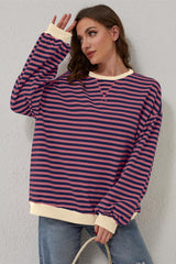 Red Stripe Contrast Edge Oversized Pullover
