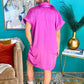 Bright Pink Solid Color V-Neck Pocketed Mini Dress