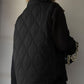 Black Textured Button Zipped Puffer Vest Jacket