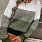 Pickle Green Color Block Drop Shoulder Ribbed Trim Sweater