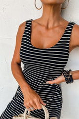 Black Striped Backless Ribbed Knit Mini Dress - Ninonine