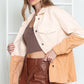 Khaki Two Toned Colorblock Cord Chambray Flap Pockets Jacket