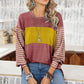 Red Colorblock Striped Bishop Sleeve Top with Side Slits