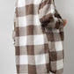 Brown Fleece Plaid Pocketed Button Up Midi Coat