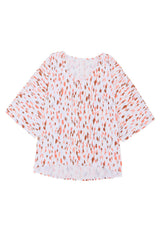 Pink Elegant Polka Dots 3/4 Dolman Sleeve Plus Size Blouse
