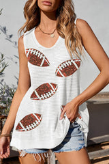 White Waffle Knit Sequin Rugby Graphic Tank Top