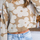Khaki Floral Pattern Drop Sleeve Cropped Sweater