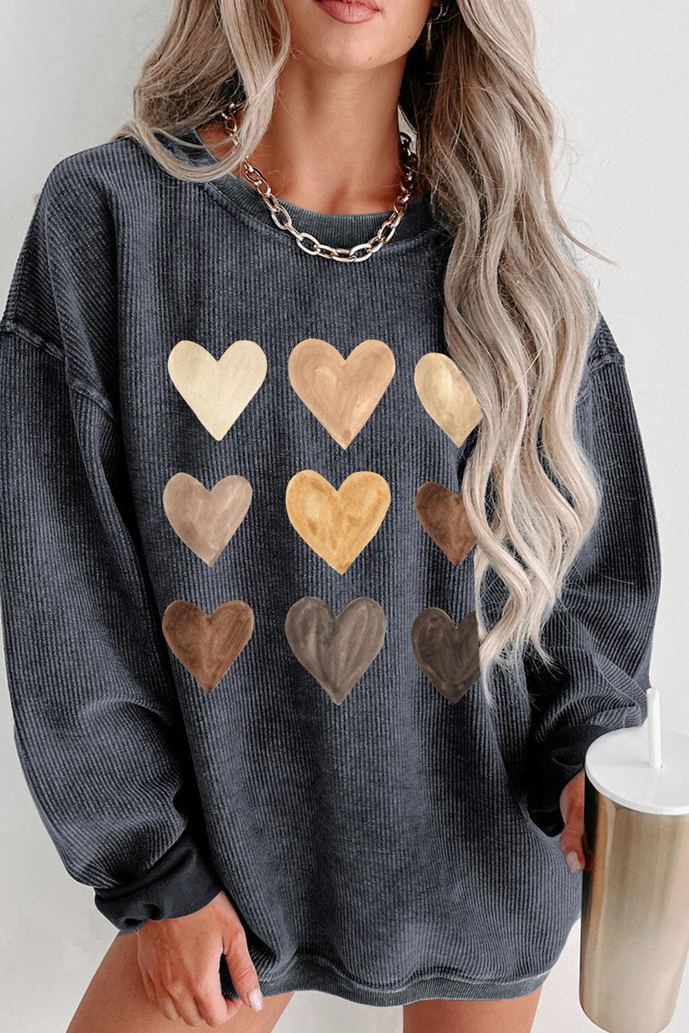 Gray Corded Valentine Heart Shape Graphic Sweatshirt - Ninonine