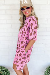 Pink Leopard Mineral Wash Side Pocket T Shirt Mini Dress