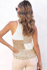 Wholesale White Colorblock Knitted Halter Sleeveless Top