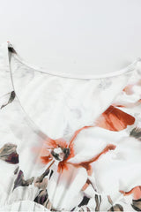 White Floral Print V Neck Flutter Half Sleeve Empire Waist Dress