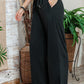 Black Elastic High Waisted Wide Leg Pants with Pockets