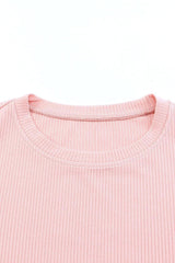 Pink Casual Dotty Layered Ruffle Ribbed Knit Top - Ninonine