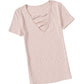 Blush Pink Ribbed Cut Out V Neck T Shirt