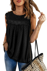 Black Crochet Swiss Dot Casual Sleeveless Summer Top For Women