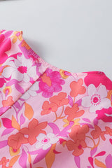 Rose Floral Print Ruffled Half Sleeve Plus Size Babydoll Blouse