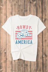 White HOWDY AMERICA Hat Graphic Round Neck T Shirt