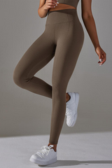 Dark Brown High Waist Solid Color Yoga Leggings