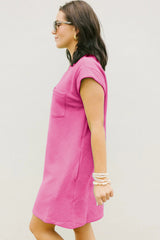 Sachet Pink Plain Textured Pocketed Mini Dress