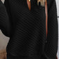 Black Quilted V-Neck Solid Color Long Sleeve Top