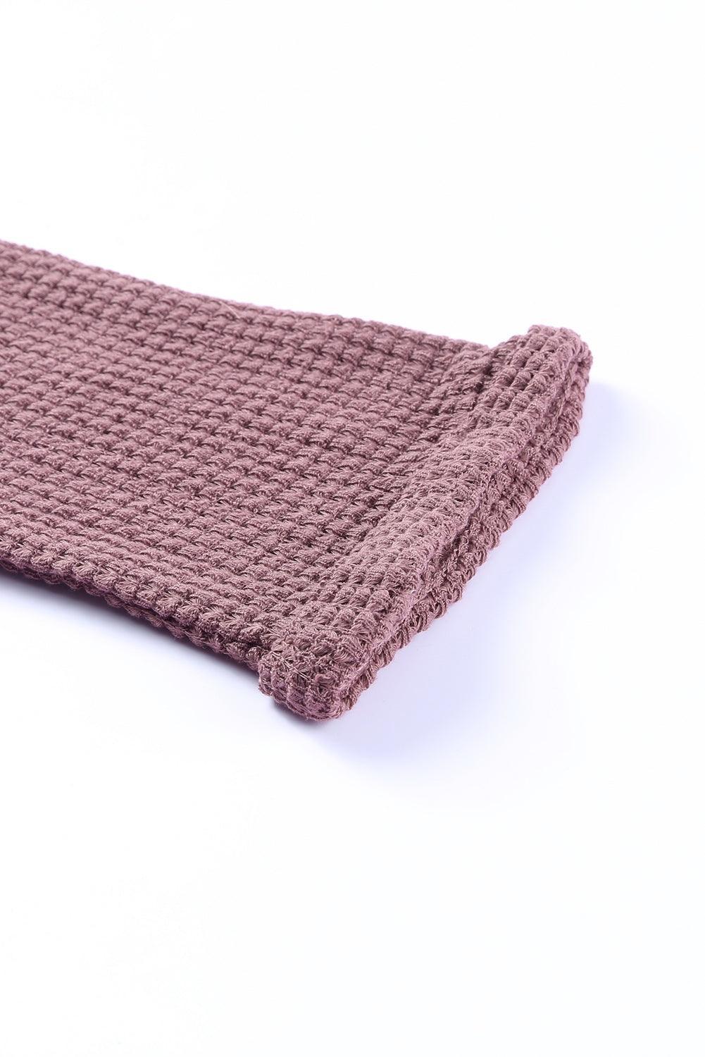 Purple Waffle Knit Split V Neck Drop Shoulder Long Sleeve Top - Ninonine