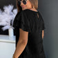 Black Textured Tiered Ruffle Casual Short Sleeve Top