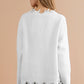 White Sequin Tiger Print Raw Hem Drop Shoulder Knit Sweater