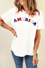 White Chenille AMERICA Graphic Crewneck T Shirt