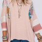Pink Striped and Floral Color Block Patchwork Oversized Top