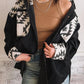 Black Geometric Patchwork Buttoned Corded Shacket