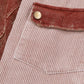 Pink Colorblock Raw Hem Patchwork Hooded Corduroy Jacket