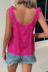 Rose Red Embroidery Detail Knotted Straps V Neck Top
