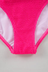 Bright Pink Solid Textured Cut Out Asymmetric One Piece Swimsuit