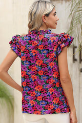 Multicolor Boho Floral Print Ruffle Sleeve Blouse