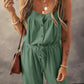 Moss Green Knotted Straps Textured Drawstring Jumpsuit