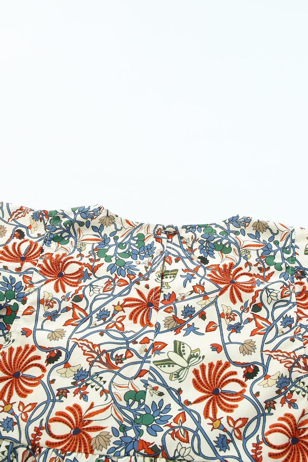 Multicolor Boho Floral Print Ruffled Sleeve Blouse - Ninonine