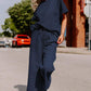 Navy Blue Textured Loose Fit T Shirt and Drawstring Pants Set