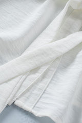 White Sleeveless Mandarin Collar Drawstring Button Up Peplum Top