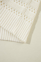 White Pointelle Knit Raglan Sleeve Drawstring Hooded Sweater