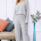 Light Grey Slouchy Ribbed Knit V Neck Top & Pants Loungewear Set