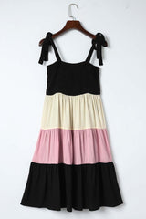 Black Smocked Color Block Sleeveless Short Dress