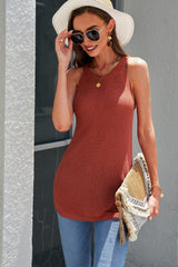 Maroon Sleeveless Slim Fit Knitted Long Tank Top for Women
