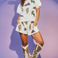 White Mardi Gras Sequin Pattern Puff Sleeve Tee and Shorts Set